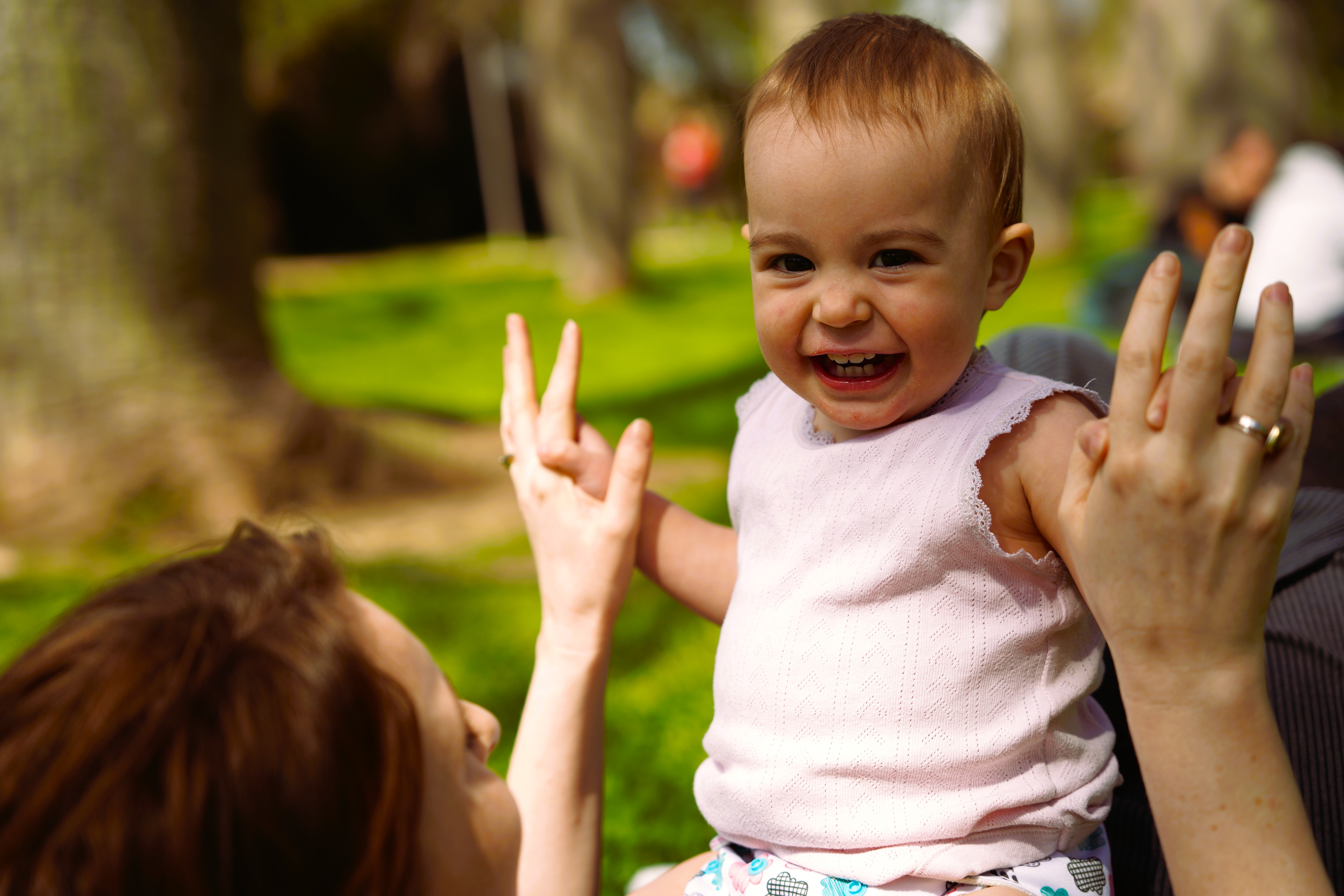 Happy baby in a cloth nappy